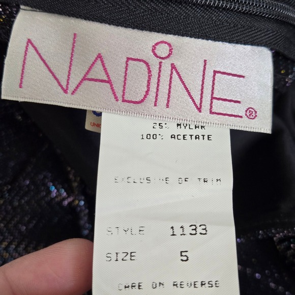 Vtg 80s Nadine Metallic Shimmering Chevron Gown, Black, Juniors 5, Style 1133 - Picture 3 of 16